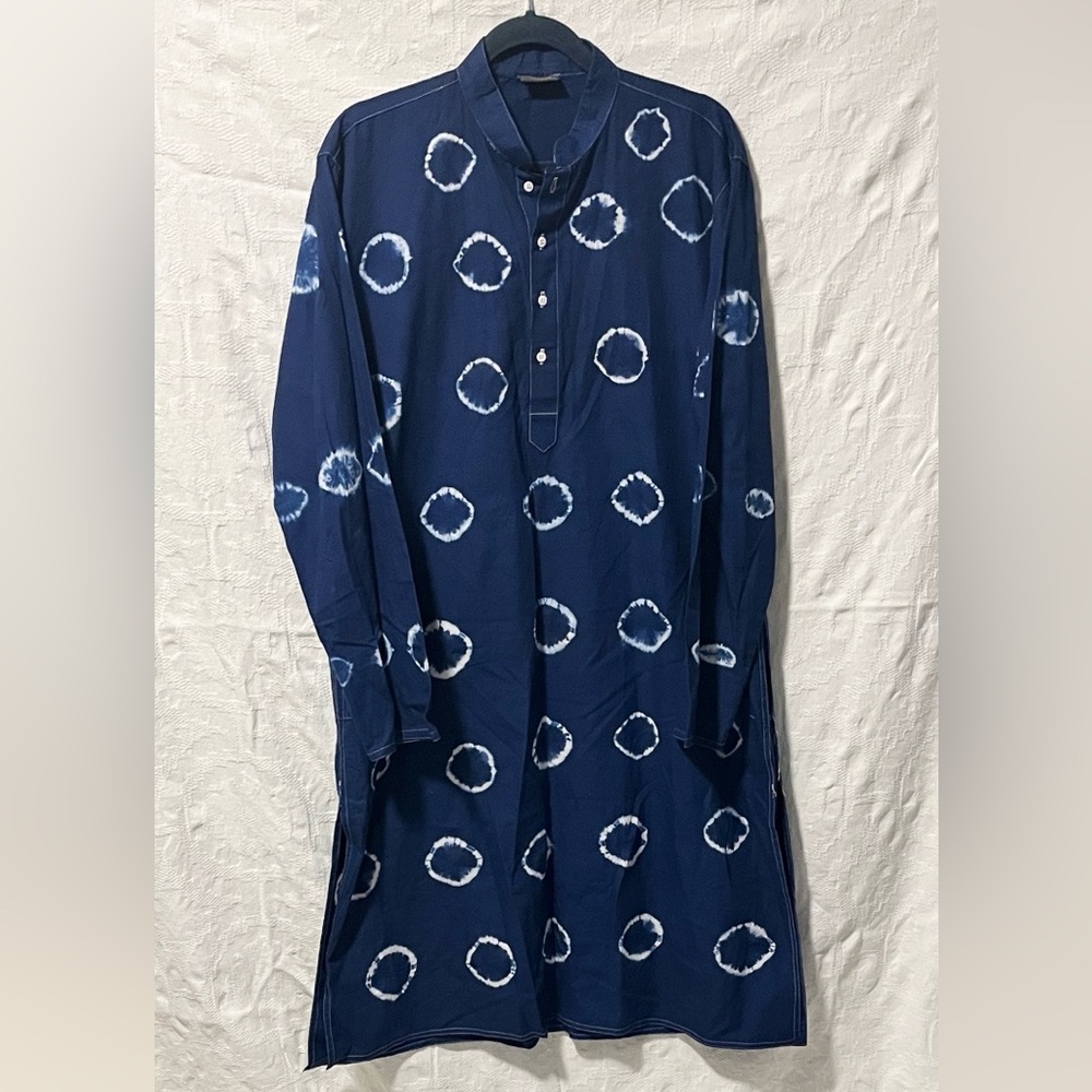 Vastramay Navy Blue Tie-Dye Kurta, Size 42
